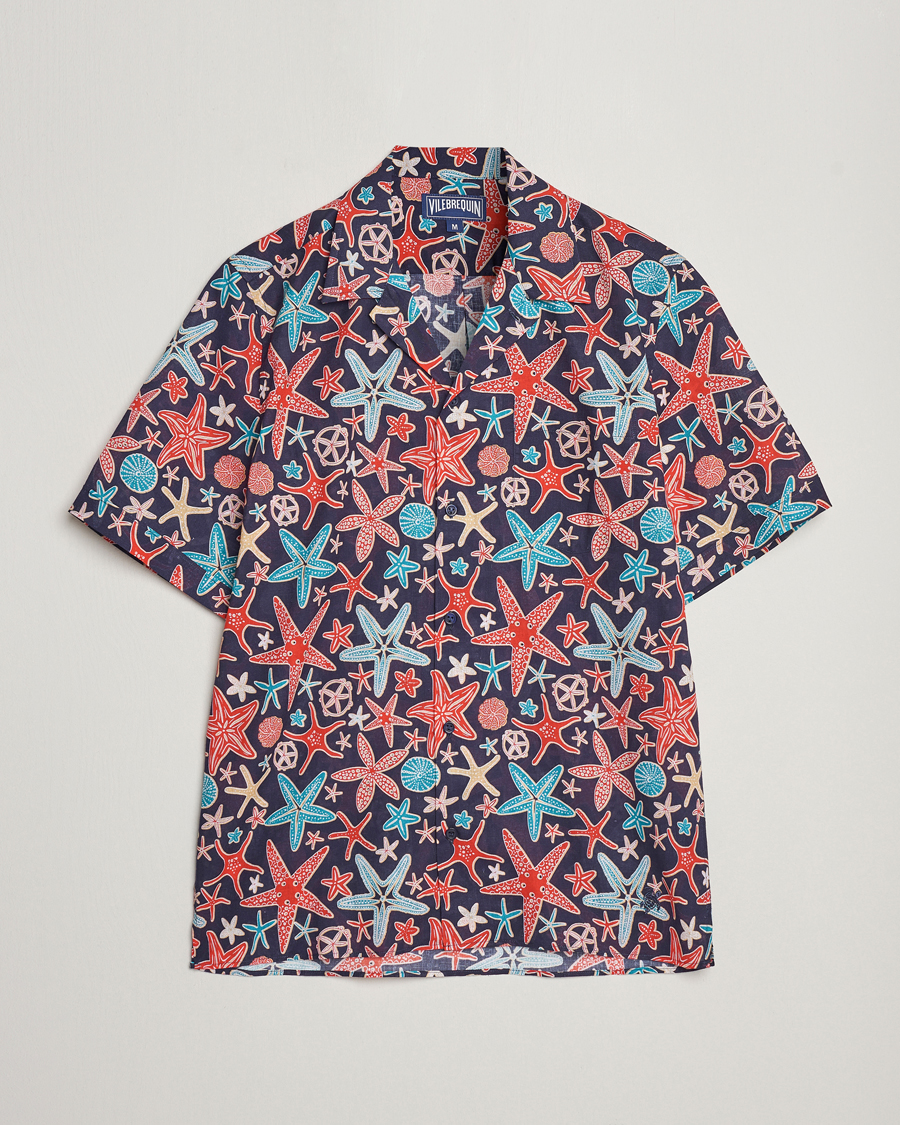 Herr | Vilebrequin | Vilebrequin | Charli Cotton/Linen Short Sleeve Shirt Bleu Marine