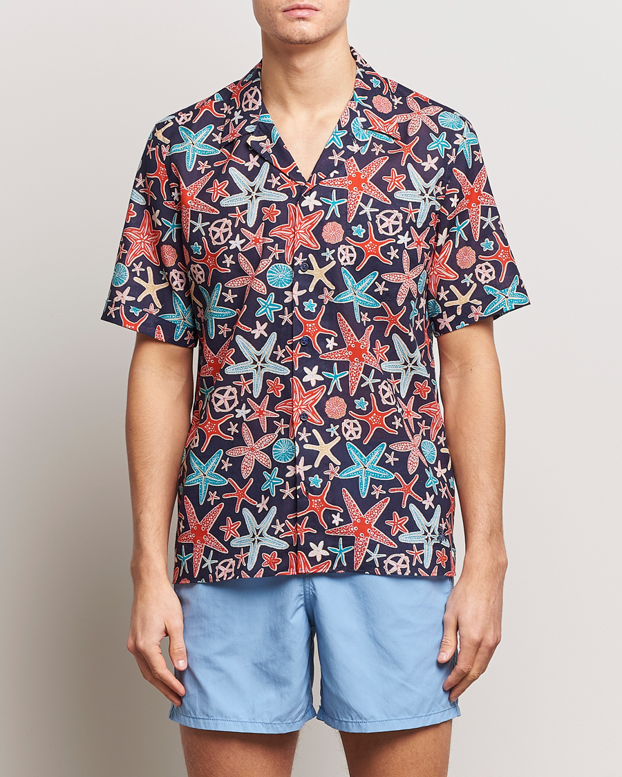 Herr | Skjortor | Vilebrequin | Charli Cotton/Linen Short Sleeve Shirt Bleu Marine