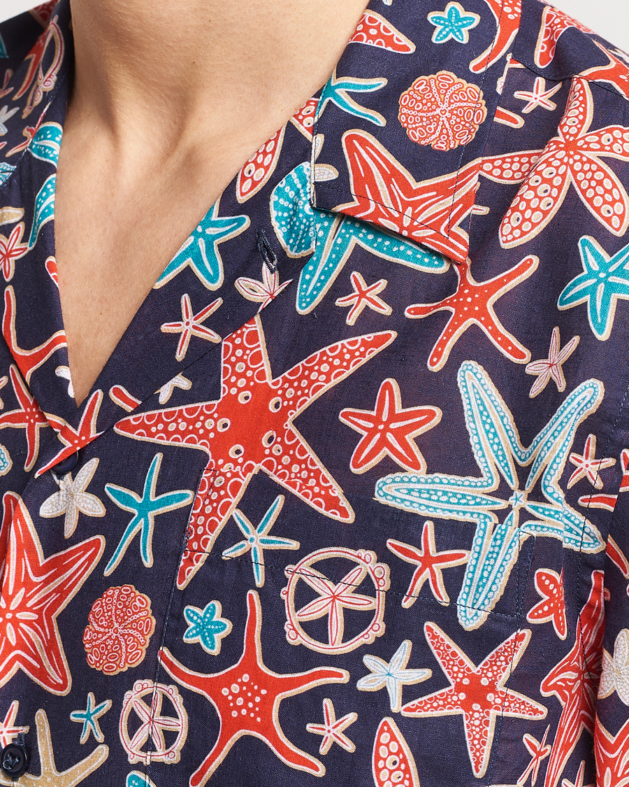 Herr | Skjortor | Vilebrequin | Charli Cotton/Linen Short Sleeve Shirt Bleu Marine