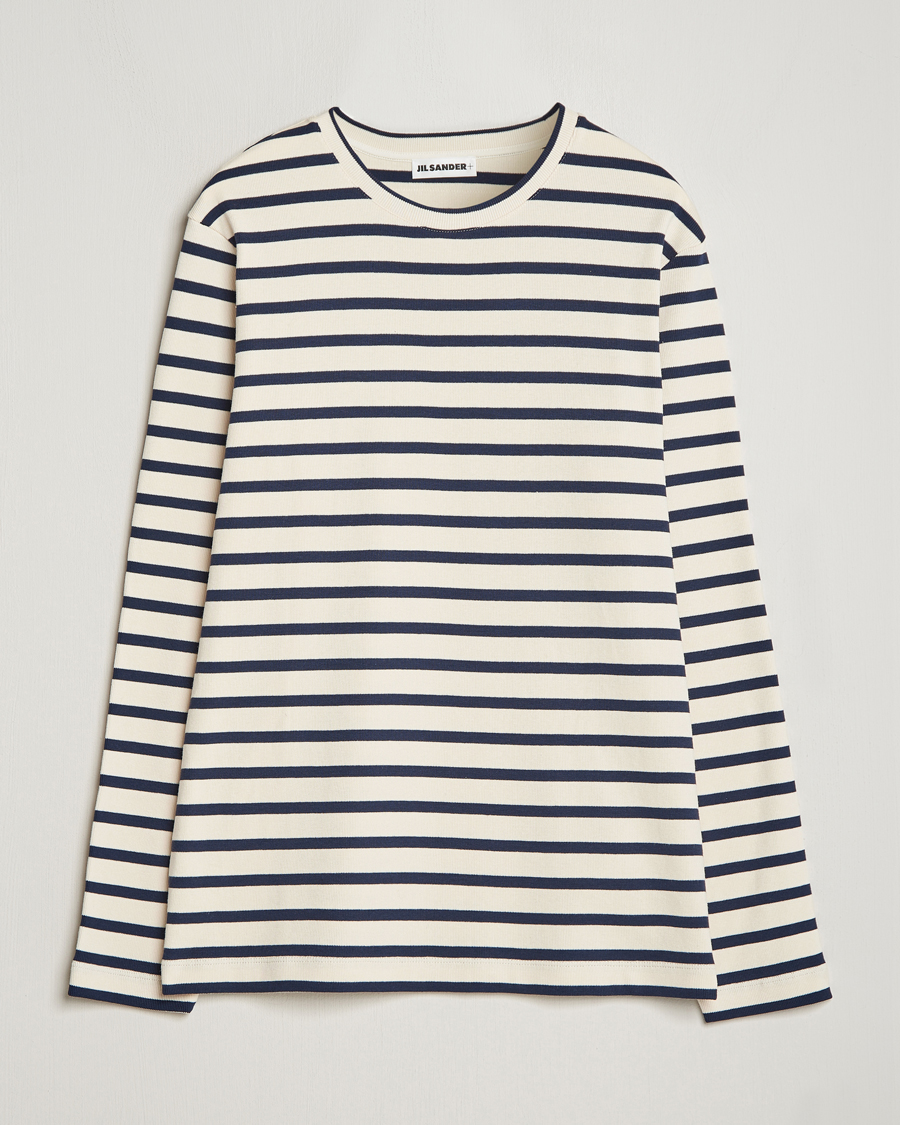 Herr | T-Shirts | Jil Sander | Long Sleeve Rib Cotton T-Shirt Marine Stripes