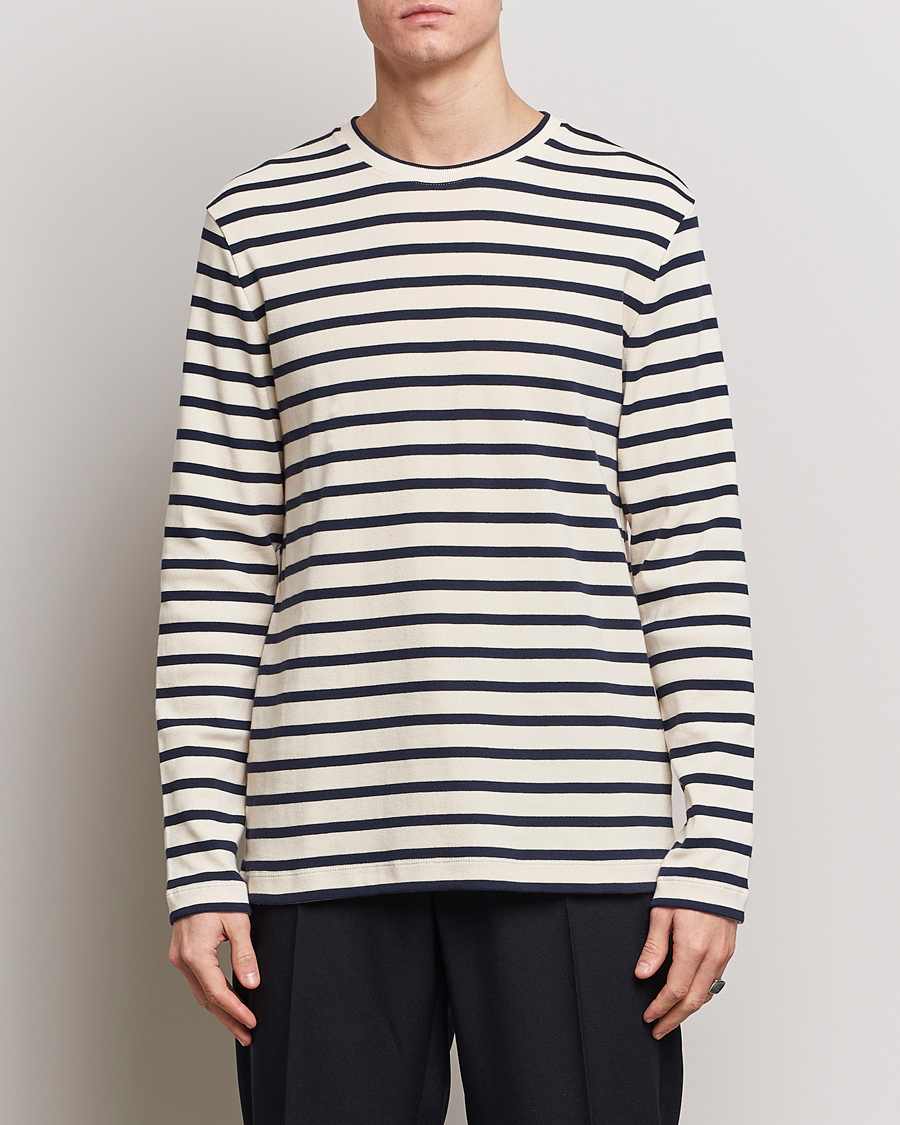 Herr | T-Shirts | Jil Sander | Long Sleeve Rib Cotton T-Shirt Marine Stripes