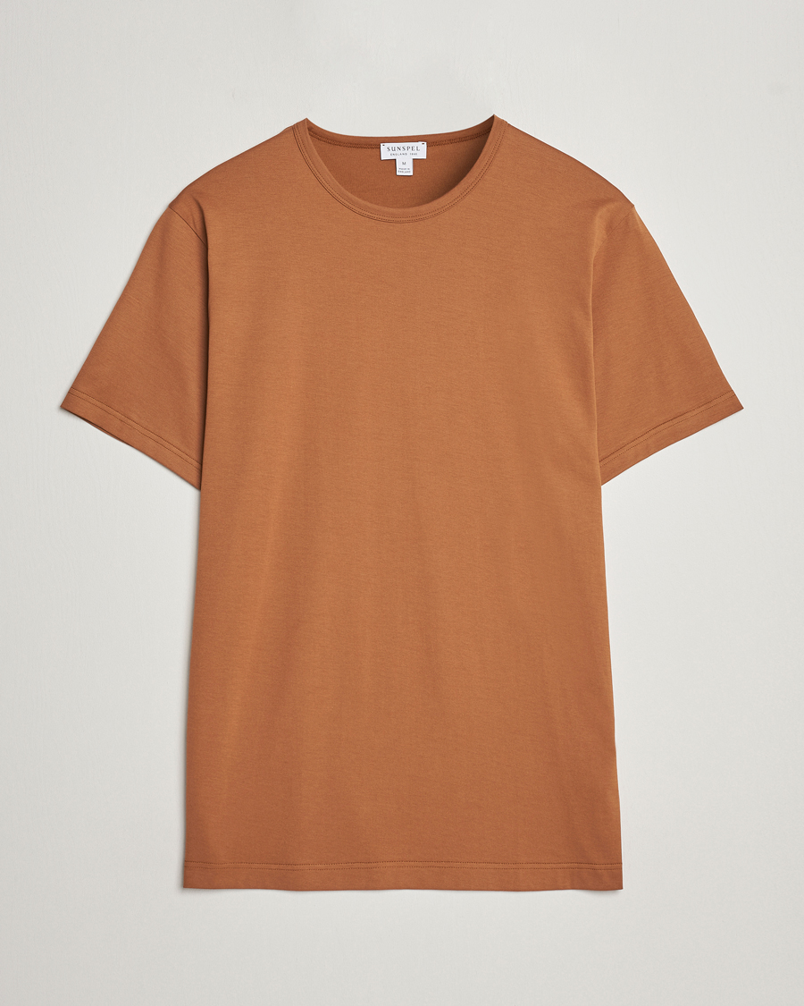 Herr | T-Shirts | Sunspel | Crew Neck Cotton Tee Dark Camel