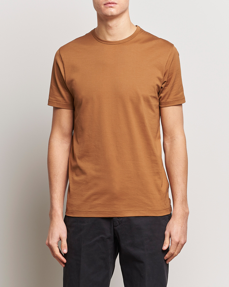 Herr | Kortärmade t-shirts | Sunspel | Crew Neck Cotton Tee Dark Camel
