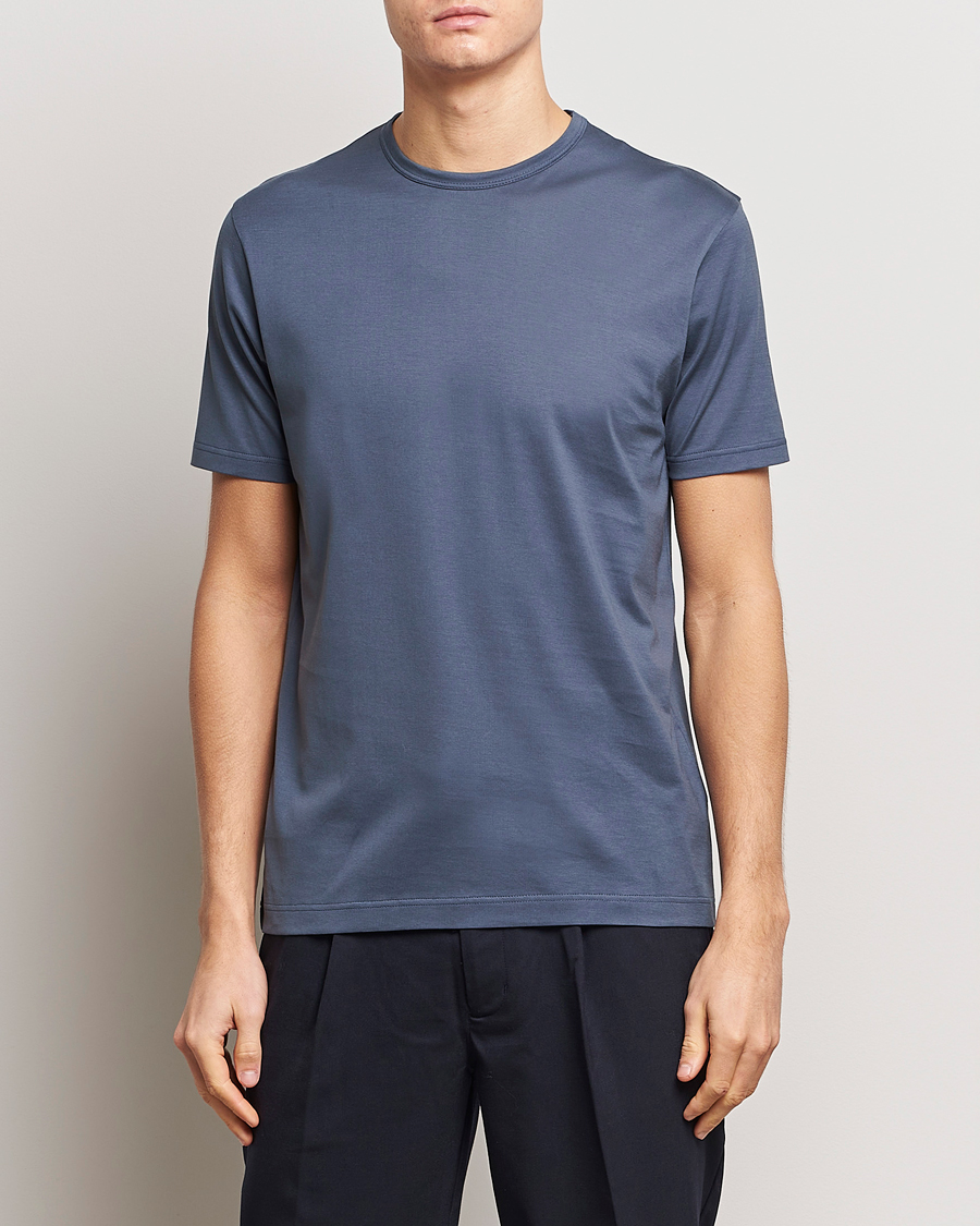 Herr | Kortärmade t-shirts | Sunspel | Crew Neck Cotton Tee Slate Blue