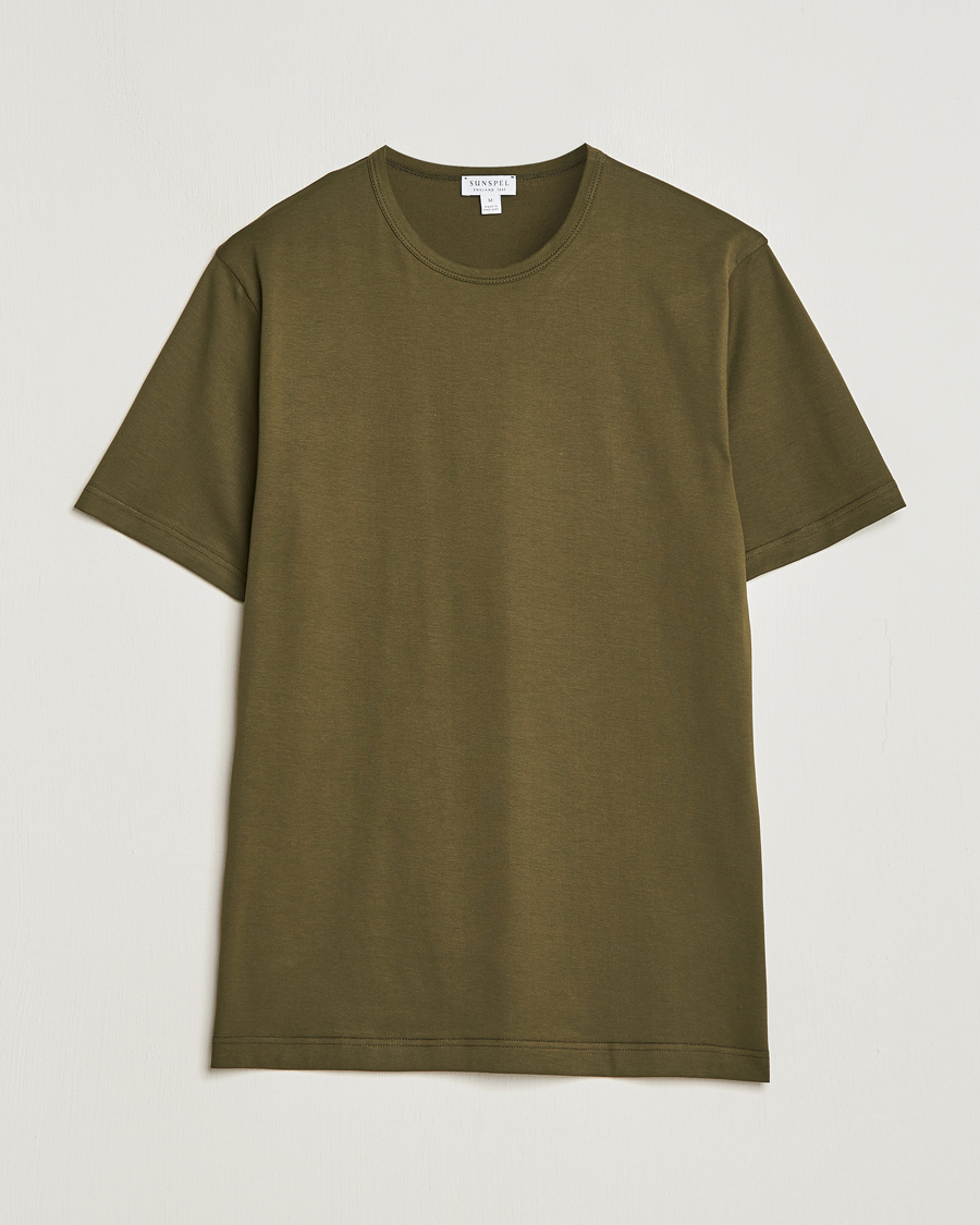 Herr | T-Shirts | Sunspel | Crew Neck Cotton Tee Dark Olive