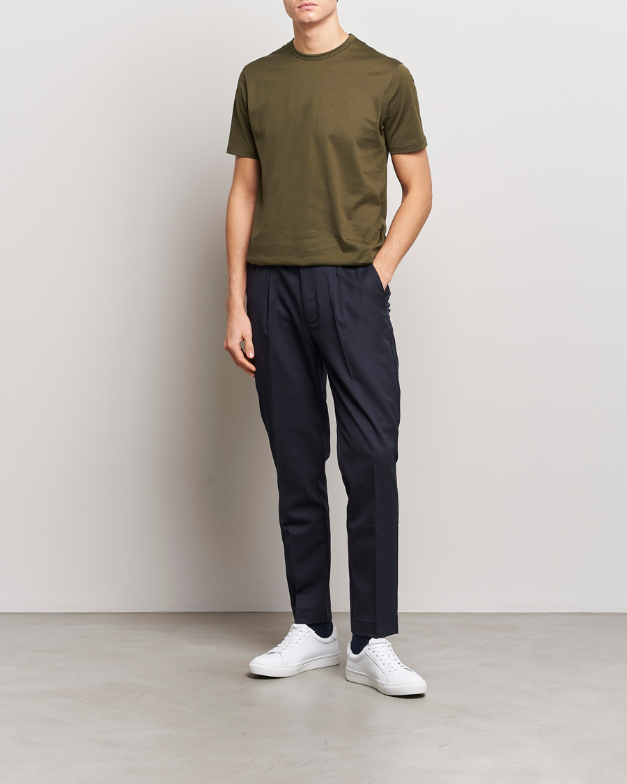 Herr | T-Shirts | Sunspel | Crew Neck Cotton Tee Dark Olive