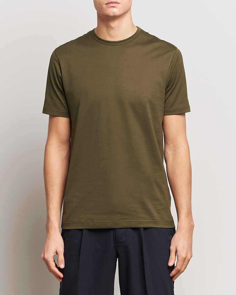 Herr | T-Shirts | Sunspel | Crew Neck Cotton Tee Dark Olive