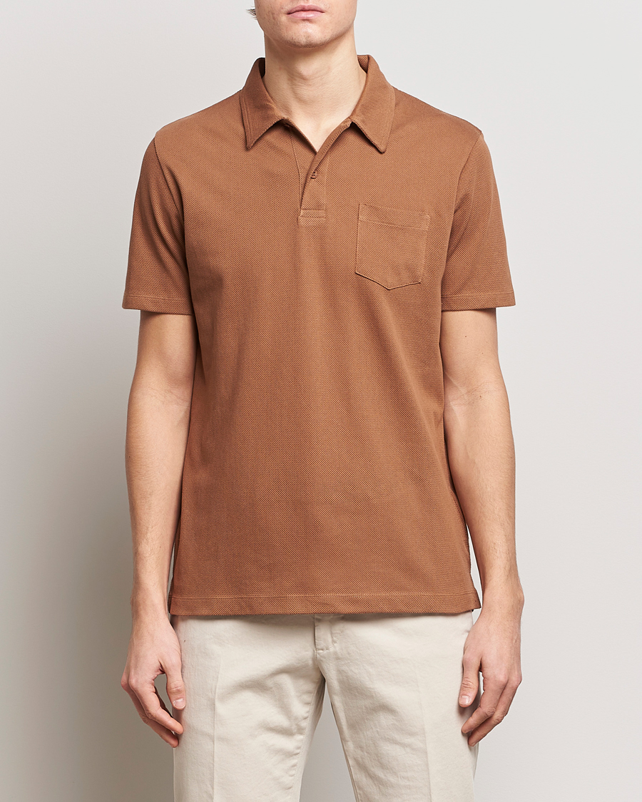 Herr | Rea kläder | Sunspel | Riviera Polo Shirt Dark Camel