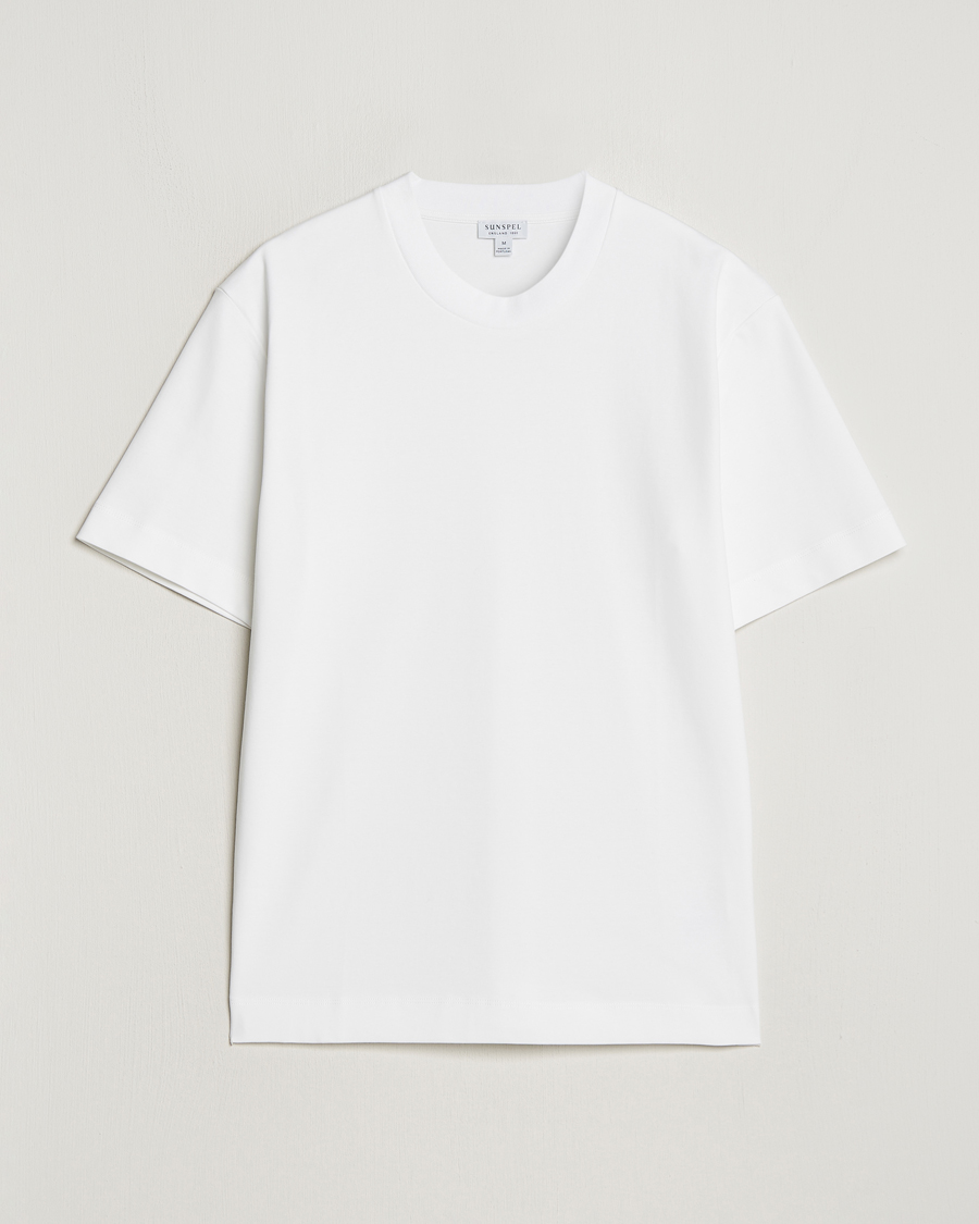Herr | T-Shirts | Sunspel | Heavyweight Mock Neck T-Shirt White