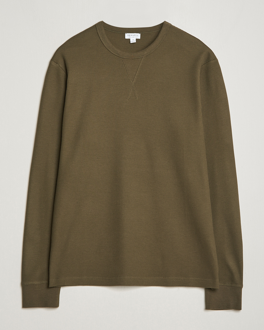 Herr | T-Shirts | Sunspel | Long Sleeve Waffle T-Shirt Dark Olive