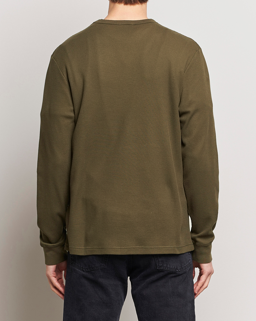 Herr | T-Shirts | Sunspel | Long Sleeve Waffle T-Shirt Dark Olive