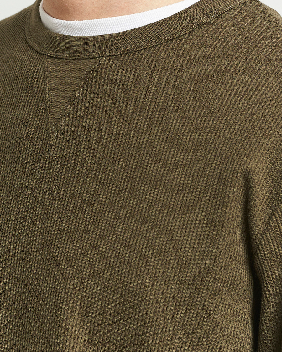Herr | T-Shirts | Sunspel | Long Sleeve Waffle T-Shirt Dark Olive