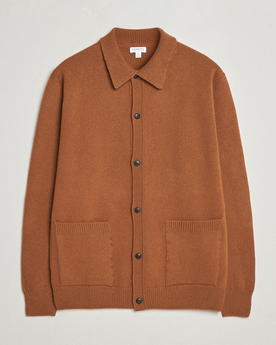 Herr | Tröjor | Sunspel | Lambswool Jacket Dark Camel