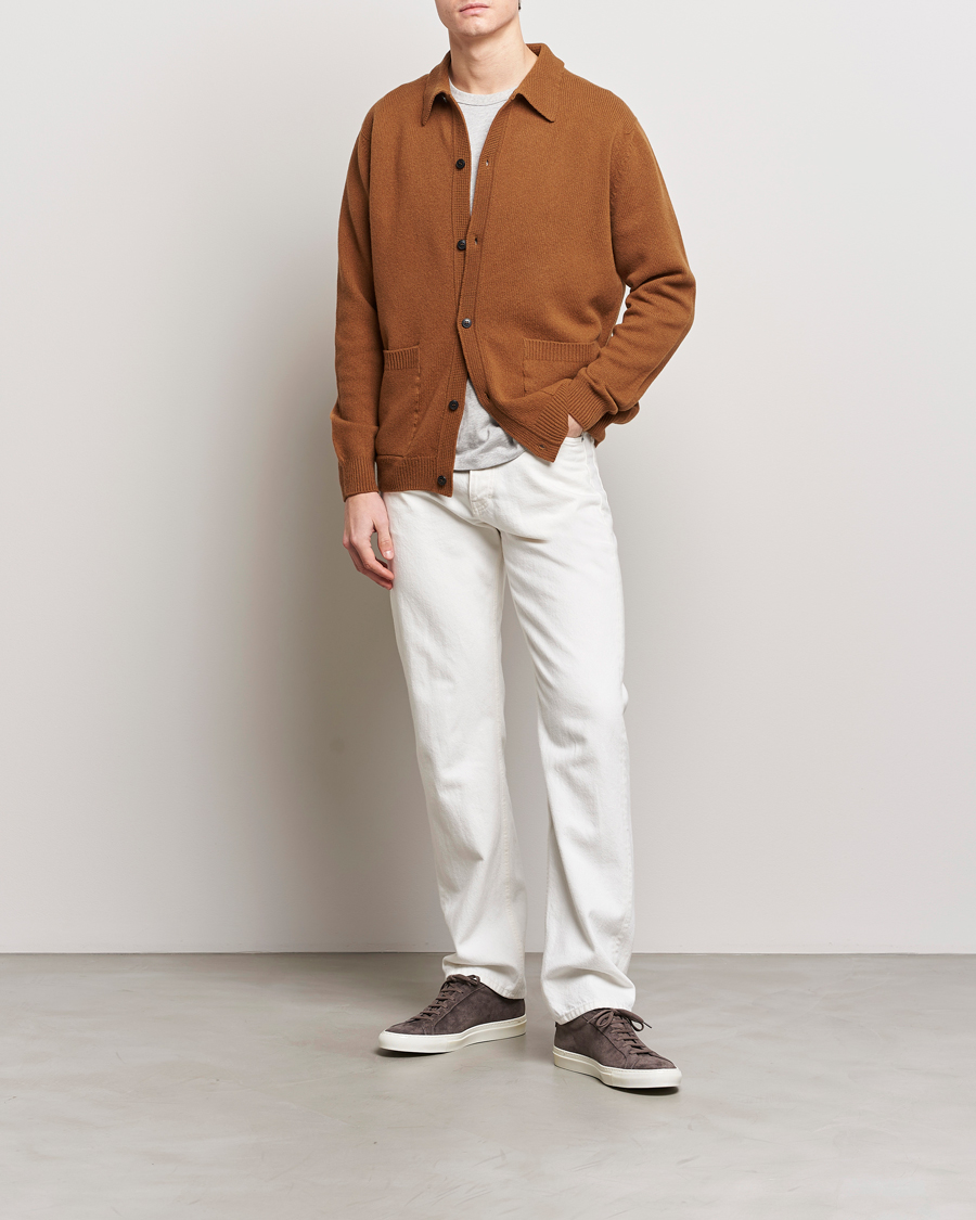 Herr | Tröjor | Sunspel | Lambswool Jacket Dark Camel