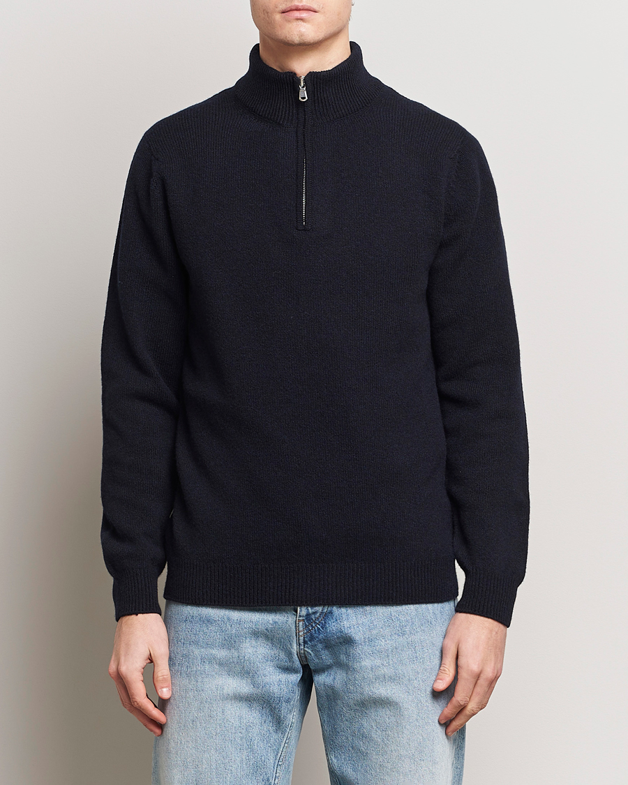 Herr | 30% rea | Sunspel | Lambswool Half-Zip Dark Navy Mouline