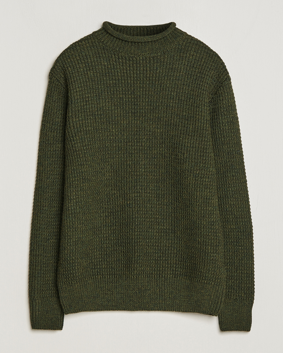 Herr | Tröjor | Sunspel | Fisherman Merino Wool Jumper Dark Olive