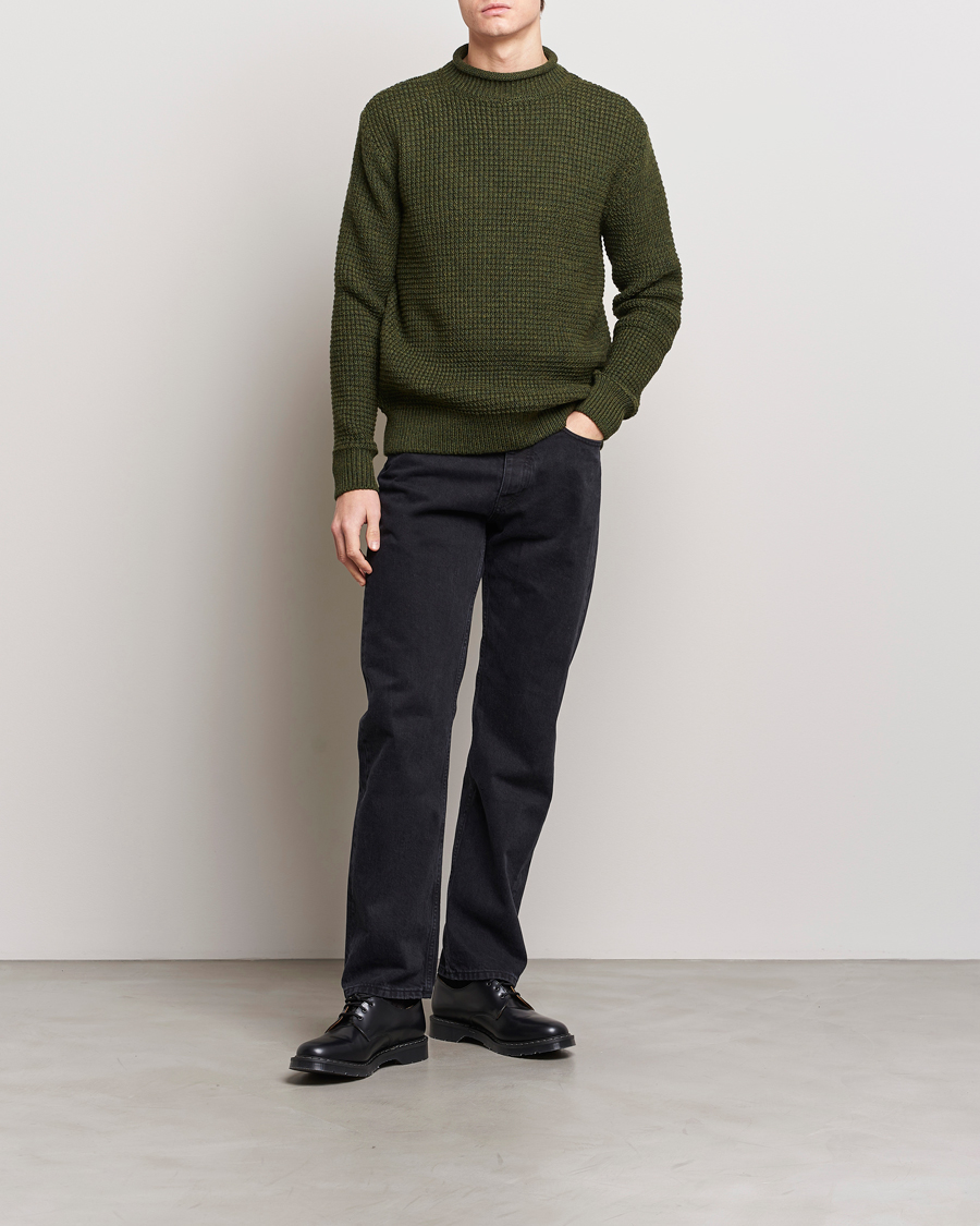 Herr | Tröjor | Sunspel | Fisherman Merino Wool Jumper Dark Olive