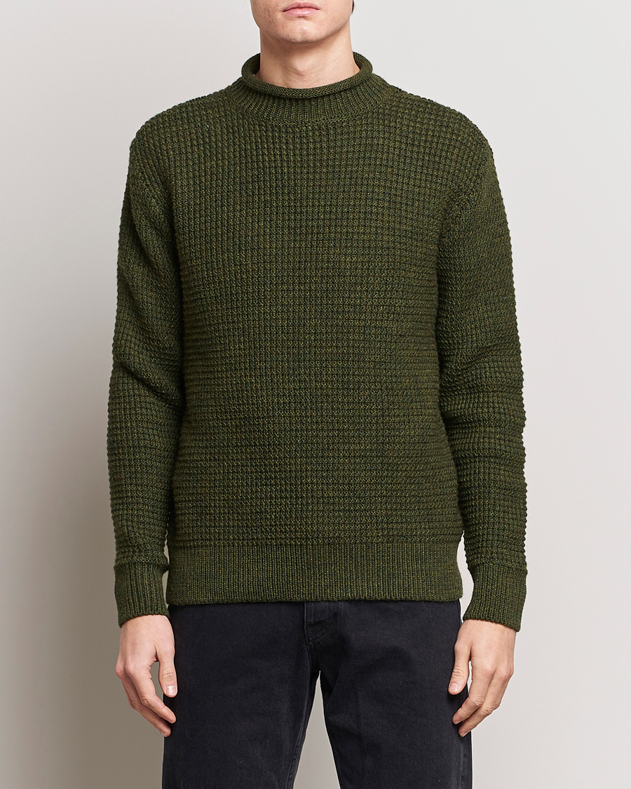 Herr | Tröjor | Sunspel | Fisherman Merino Wool Jumper Dark Olive