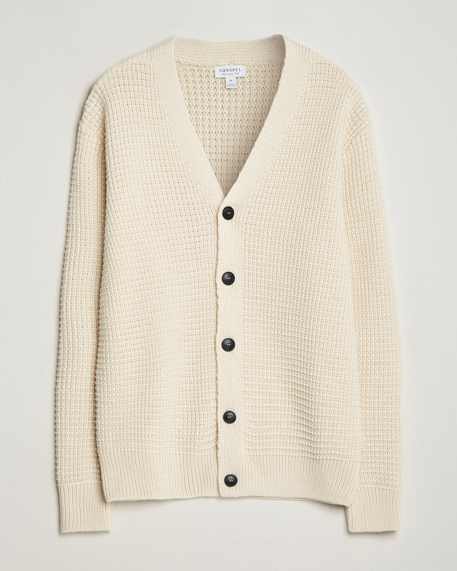 Herr | Tröjor | Sunspel | Fisherman Merino Wool Cardigan Ecru
