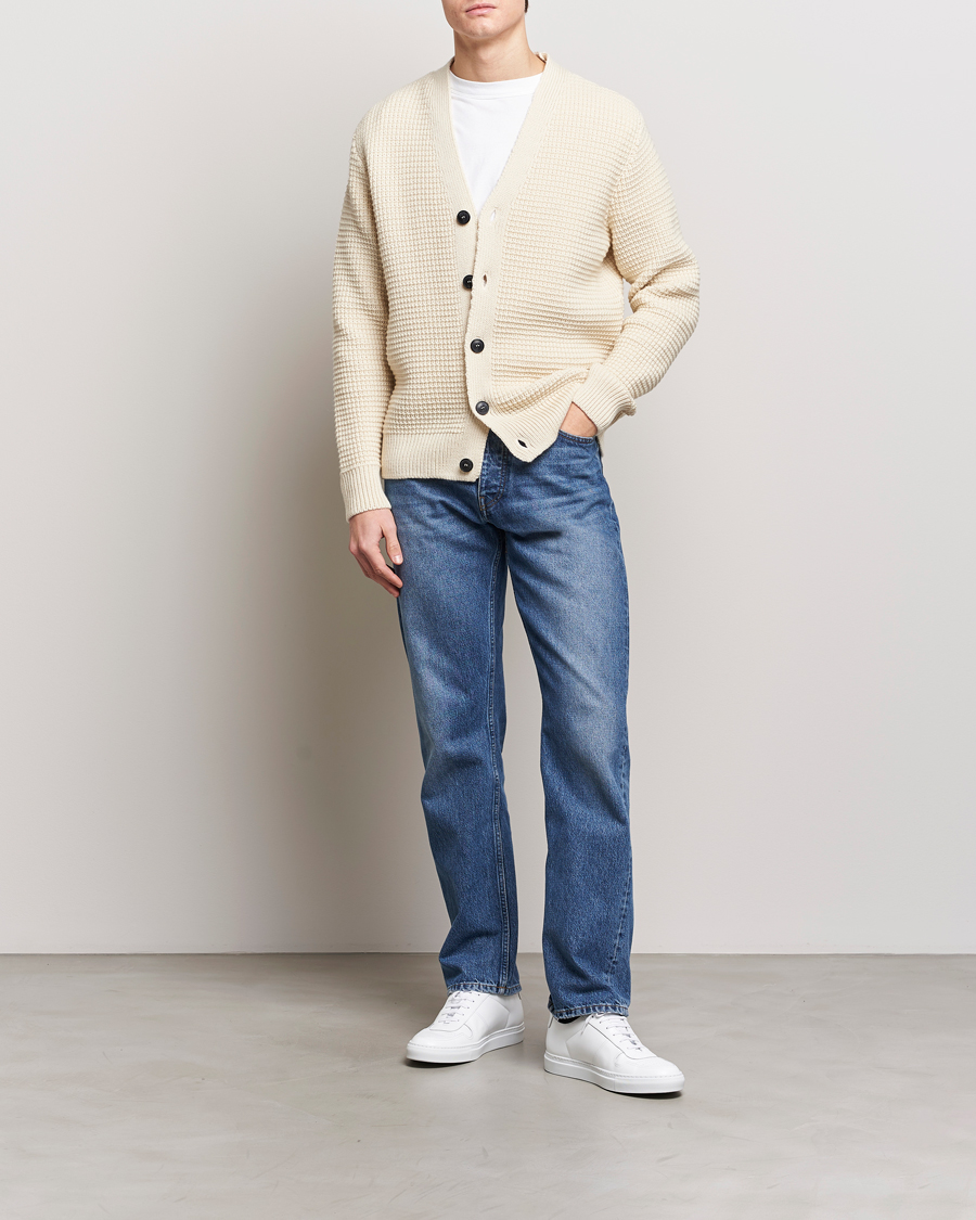 Herr | Tröjor | Sunspel | Fisherman Merino Wool Cardigan Ecru