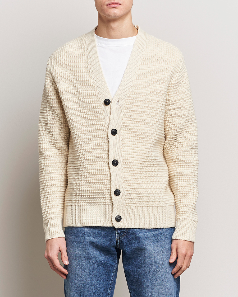 Herr | Tröjor | Sunspel | Fisherman Merino Wool Cardigan Ecru