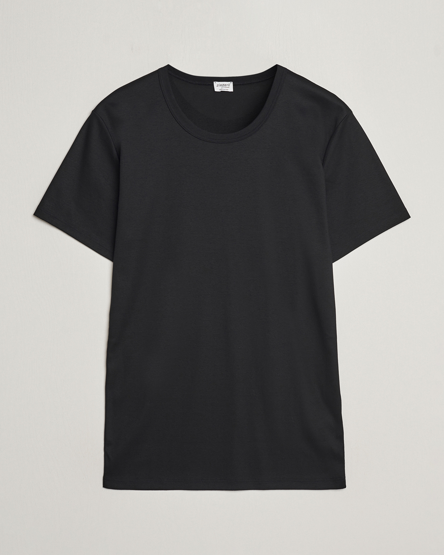 Herr | T-Shirts | Zimmerli of Switzerland | Mercerized Cotton Crew Neck T-Shirt Black