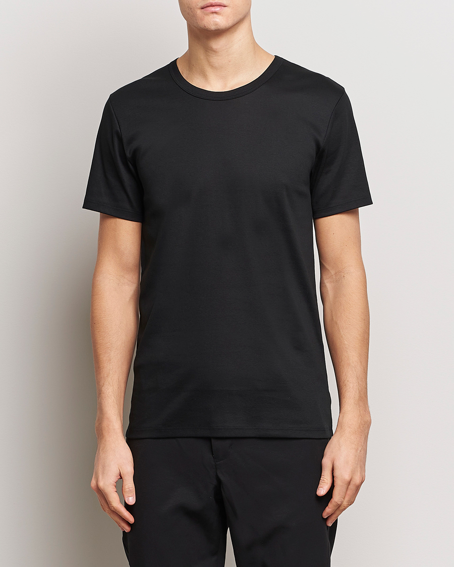 Herr | Kortärmade t-shirts | Zimmerli of Switzerland | Mercerized Cotton Crew Neck T-Shirt Black