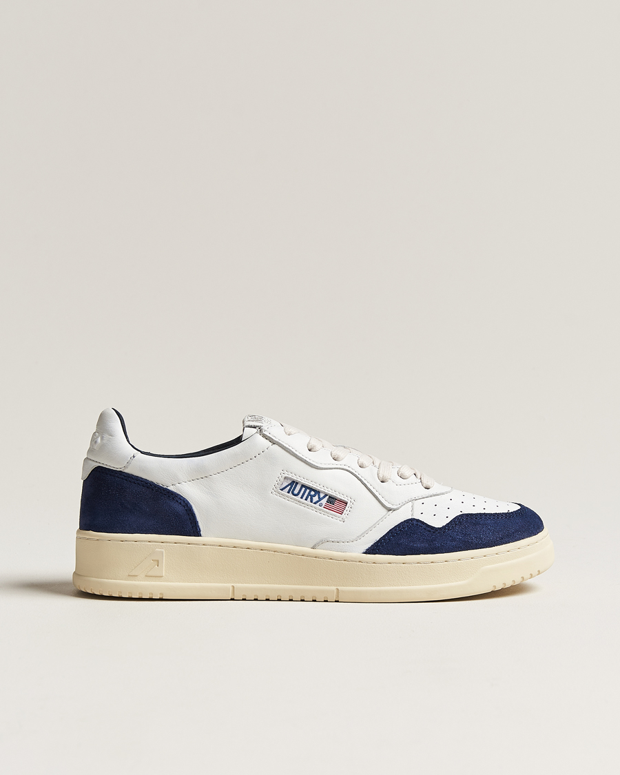 Herr | Autry Medalist Low Goat/Suede Sneaker White/Navy | Autry | Medalist Low Goat/Suede Sneaker White/Navy