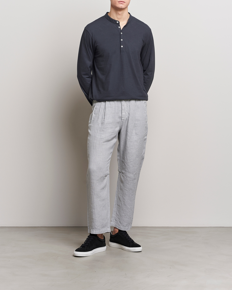 Herr | Tröjor | Massimo Alba | Hawai Watercolor Henley Washed Black