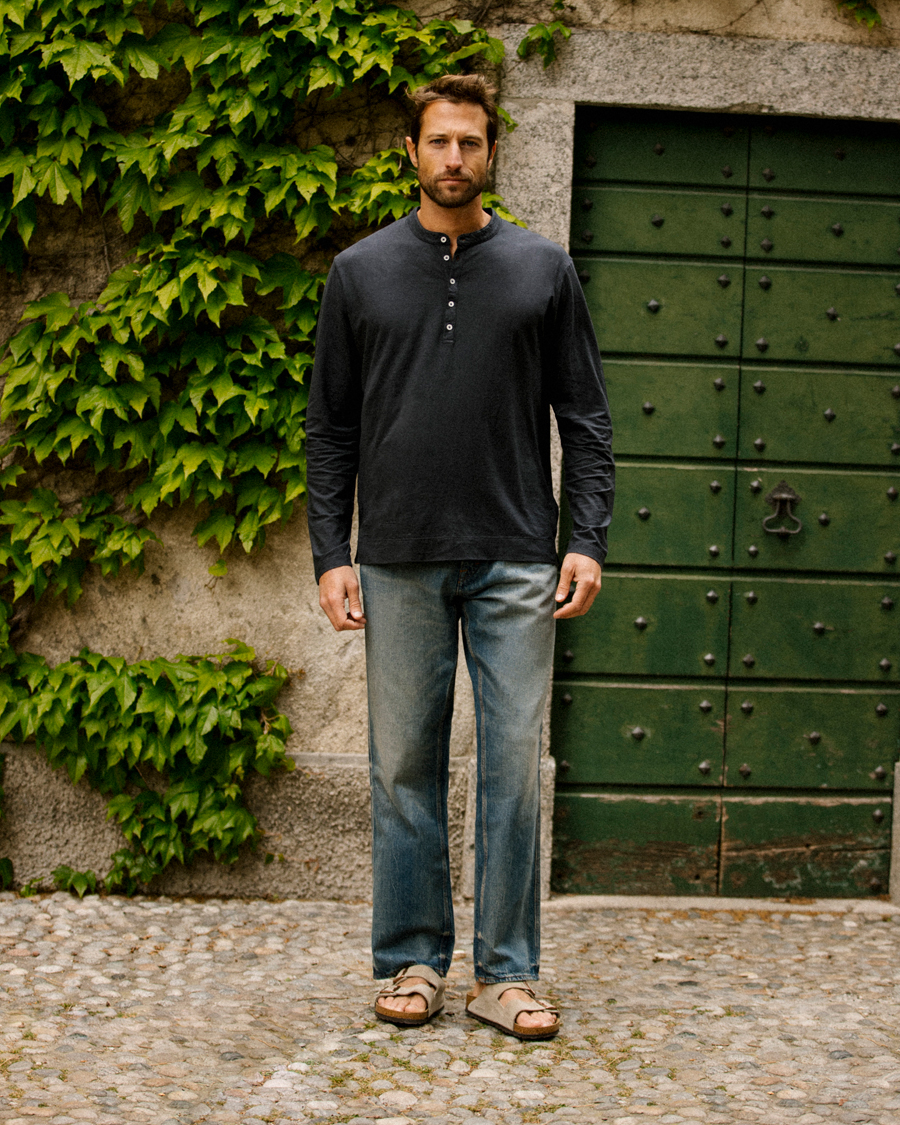 Herr | Tröjor | Massimo Alba | Hawai Watercolor Henley Washed Black