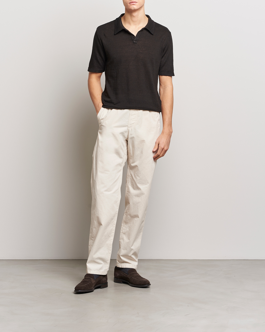 Herr | Pikéer | Massimo Alba | Aruba Linen Polo Washed Black