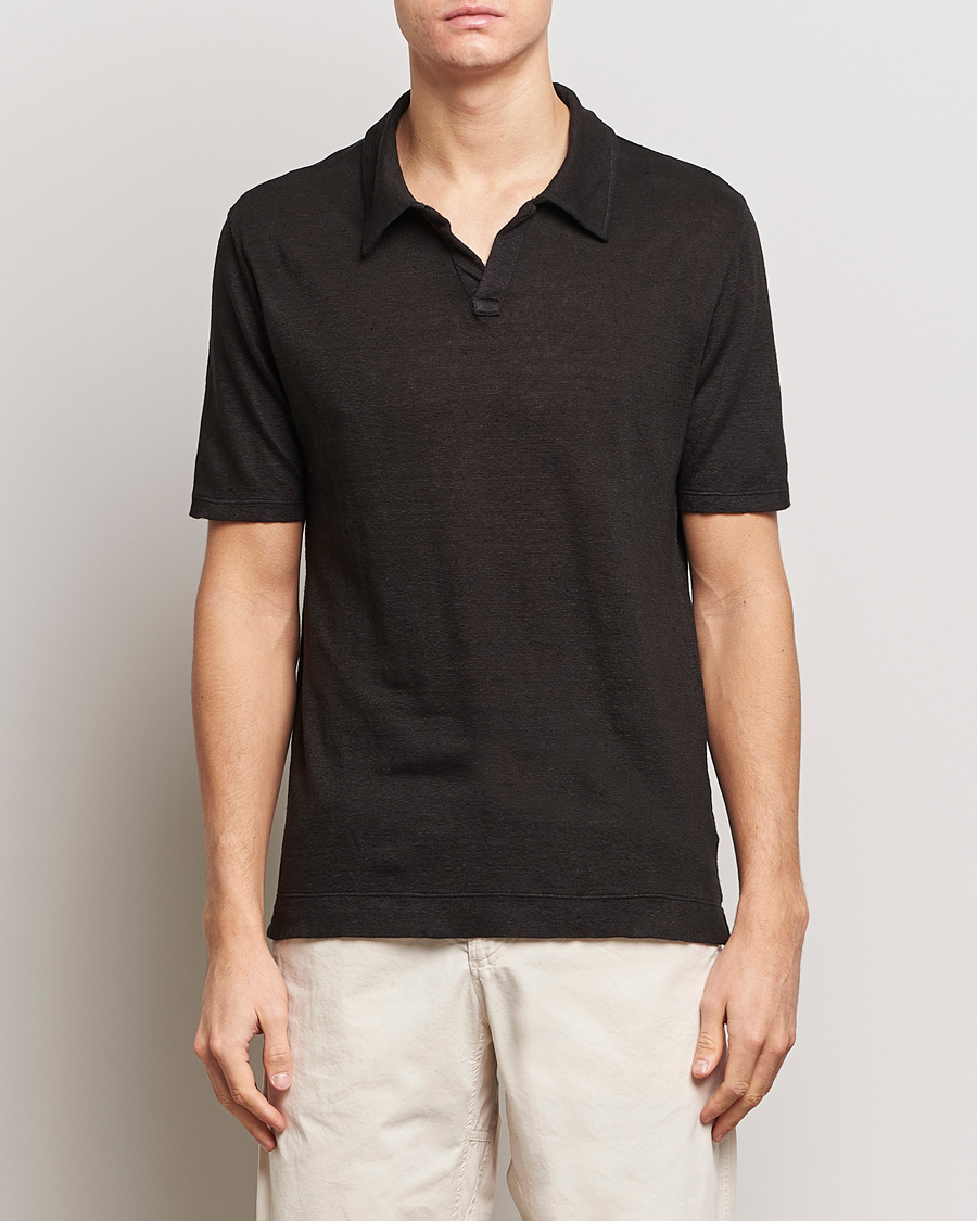 Herr | Italian Department | Massimo Alba | Aruba Linen Polo Washed Black