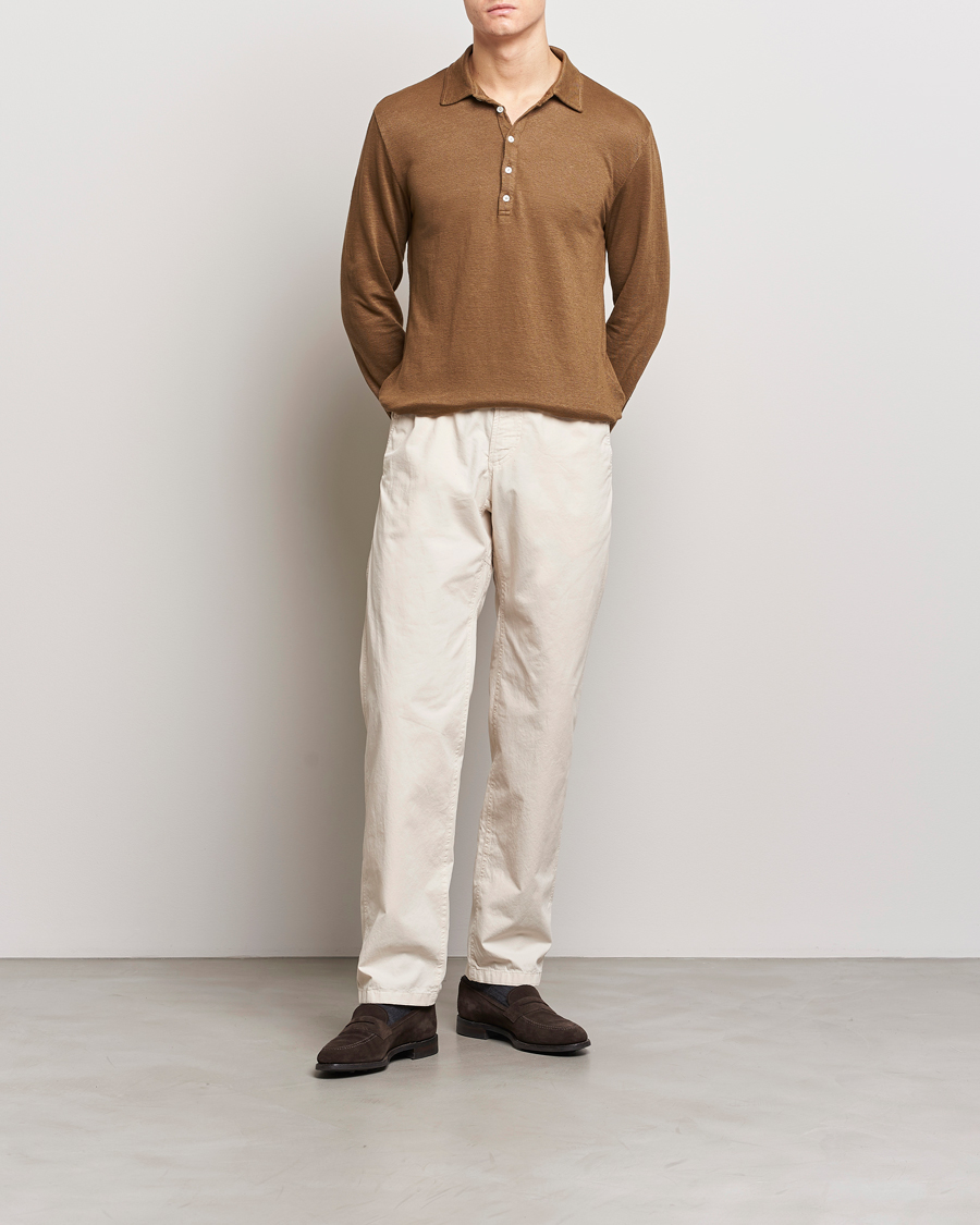 Herr | Tröjor | Massimo Alba | Raya Long Sleeve Linen Polo Brown