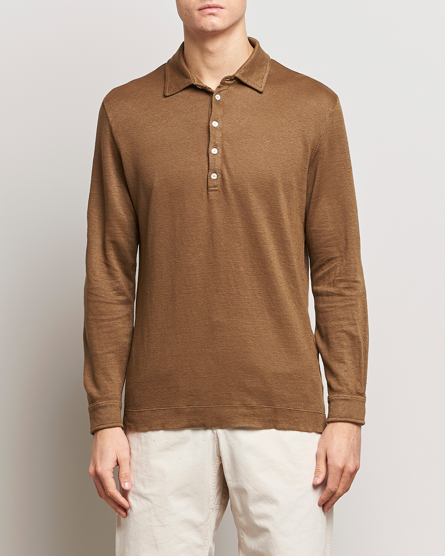 Herr | Kläder | Massimo Alba | Raya Long Sleeve Linen Polo Brown