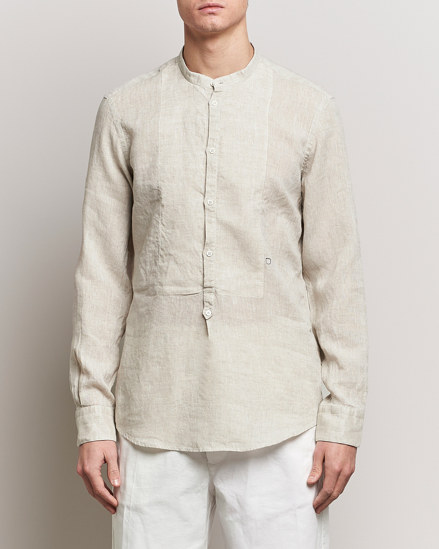 Herr | Massimo Alba | Massimo Alba | Kos Grandad Collar Linen Shirt Light Beige