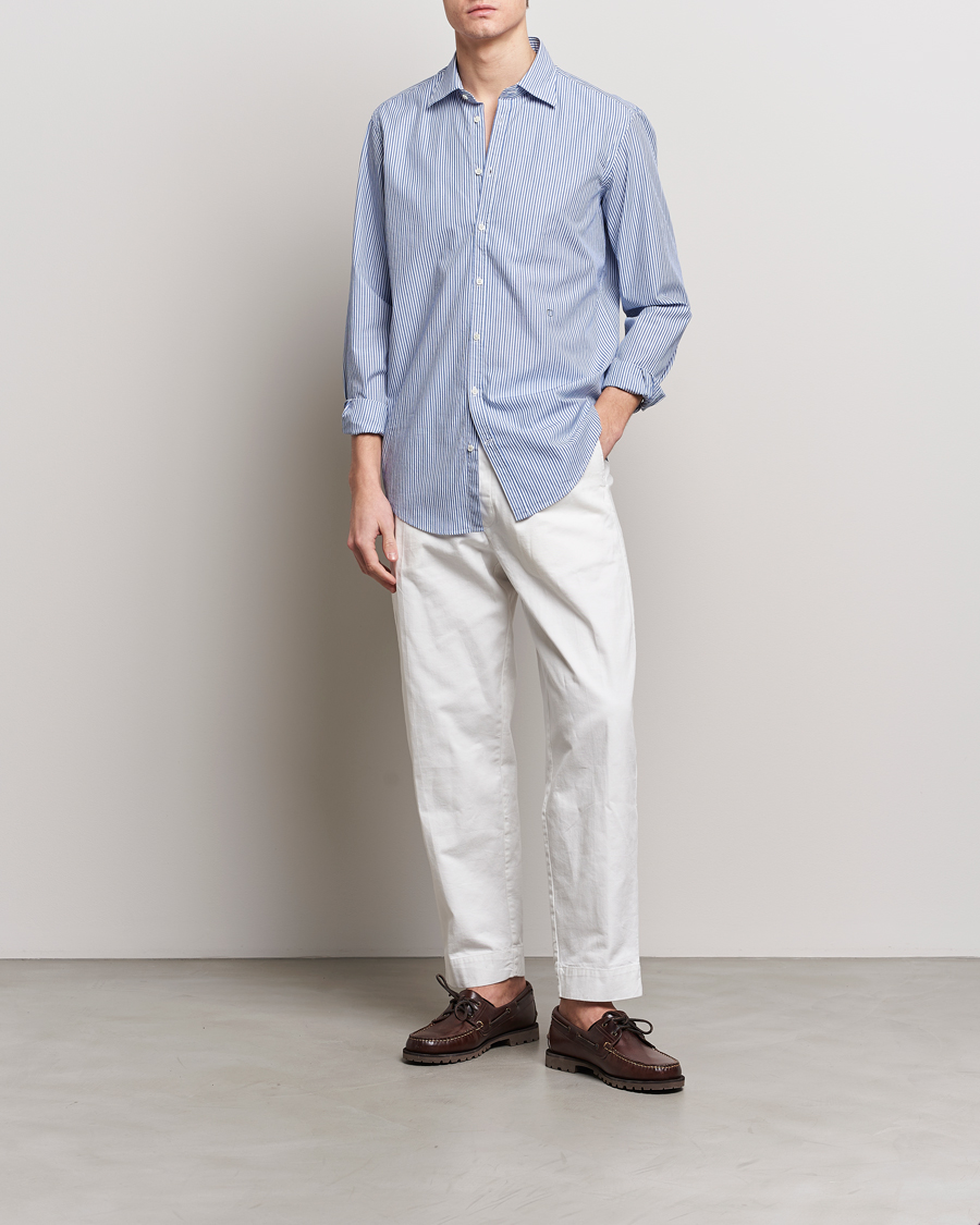 Herr | Skjortor | Massimo Alba | Genova Striped Cotton Shirt Blue Stripes