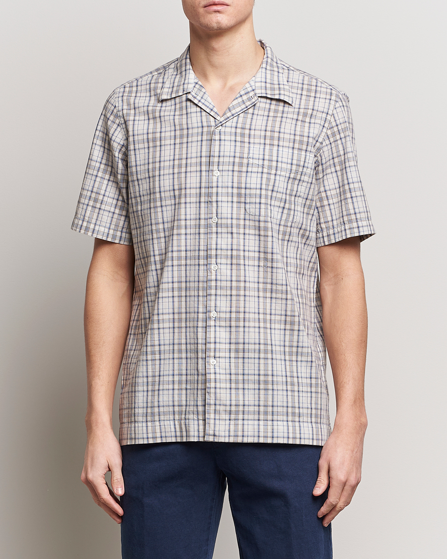 Herr | Kortärmade skjortor | Massimo Alba | Venice Macro Check Bowling Shirt Blue/Beige