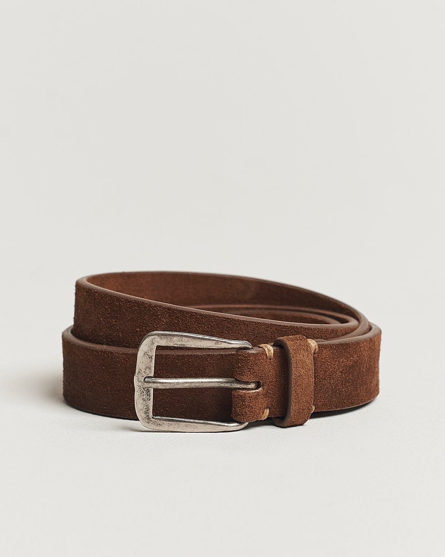 Herr | Bälten | Massimo Alba | Narrow Suede Belt Dark Brown