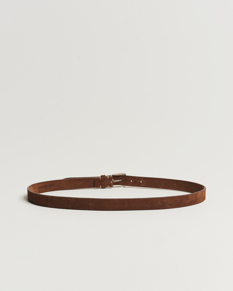 Herr | Bälten | Massimo Alba | Narrow Suede Belt Dark Brown
