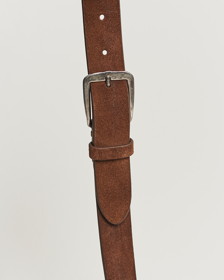 Herr | Bälten | Massimo Alba | Narrow Suede Belt Dark Brown