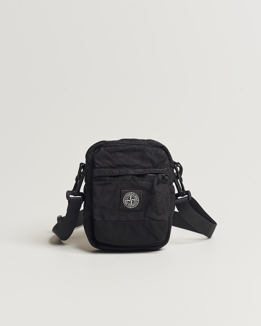 Herr | Stone Island Small Linen/Nylon Shoulder Bag Black | Stone Island | Small Linen/Nylon Shoulder Bag Black