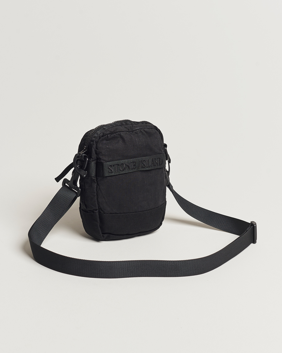 Herr | Stone Island Small Linen/Nylon Shoulder Bag Black | Stone Island | Small Linen/Nylon Shoulder Bag Black