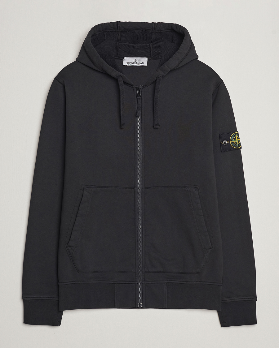 Herr | Tröjor | Stone Island | Garment Dyed Cotton Fleece Full Zip Hood Black