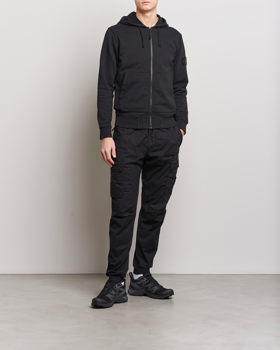 Herr | Tröjor | Stone Island | Garment Dyed Cotton Fleece Full Zip Hood Black