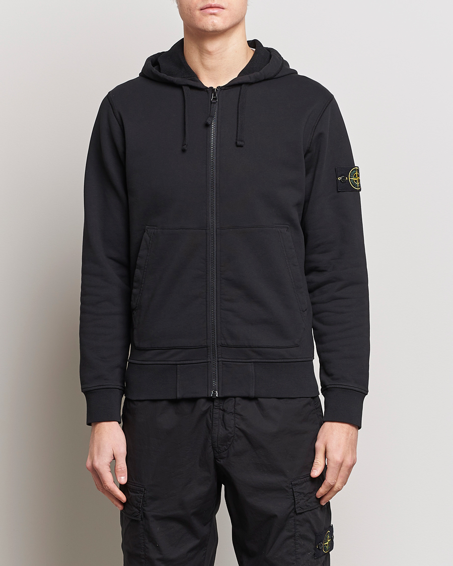 Herr | Stone Island | Stone Island | Garment Dyed Cotton Fleece Full Zip Hood Black