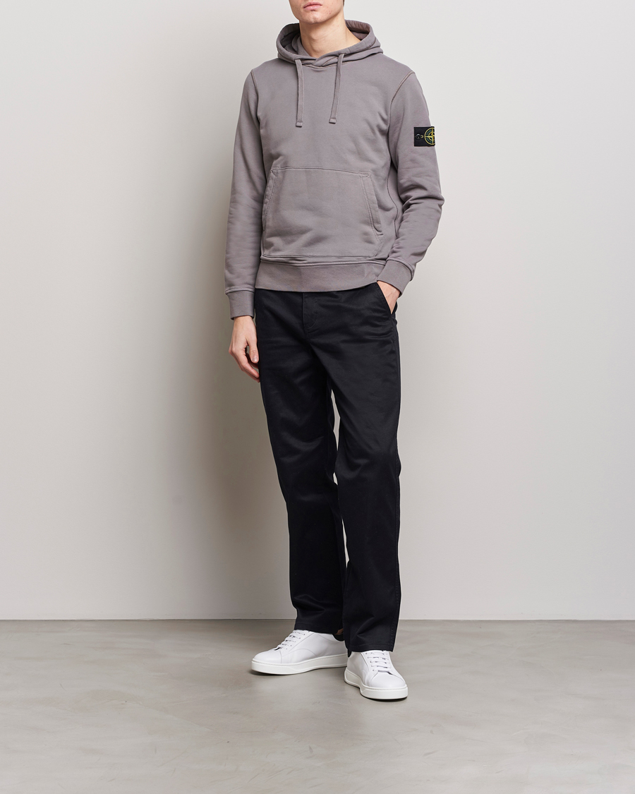 Herr | Tröjor | Stone Island | Garment Dyed Cotton Fleece Hood Dove Grey