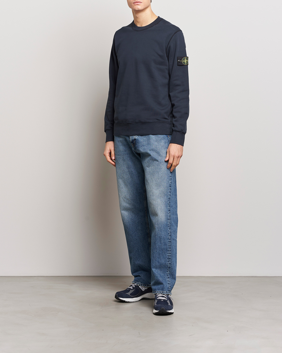 Herr | Tröjor | Stone Island | Garment Dyed Cotton Sweatshirt Navy Blue