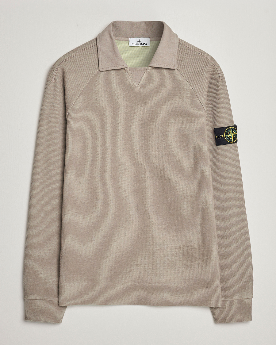 Herr | Tröjor | Stone Island | Cotton Nylon Ribbed Fleece Poloshirt Dove Grey