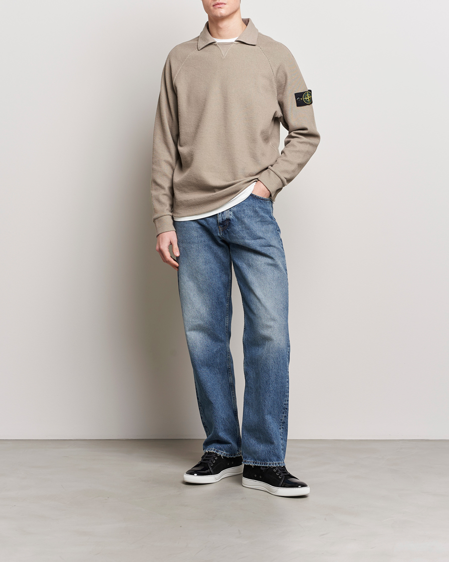 Herr | Tröjor | Stone Island | Cotton Nylon Ribbed Fleece Poloshirt Dove Grey