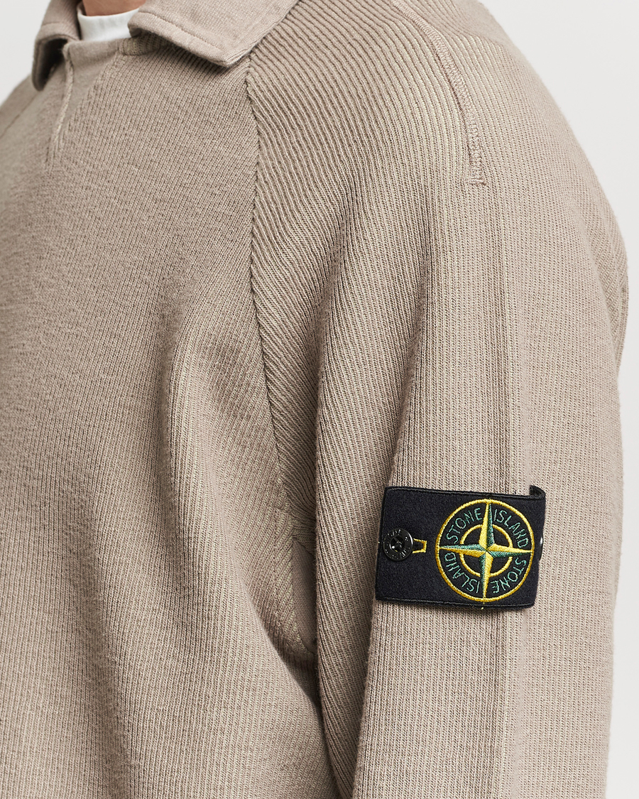 Herr | Tröjor | Stone Island | Cotton Nylon Ribbed Fleece Poloshirt Dove Grey